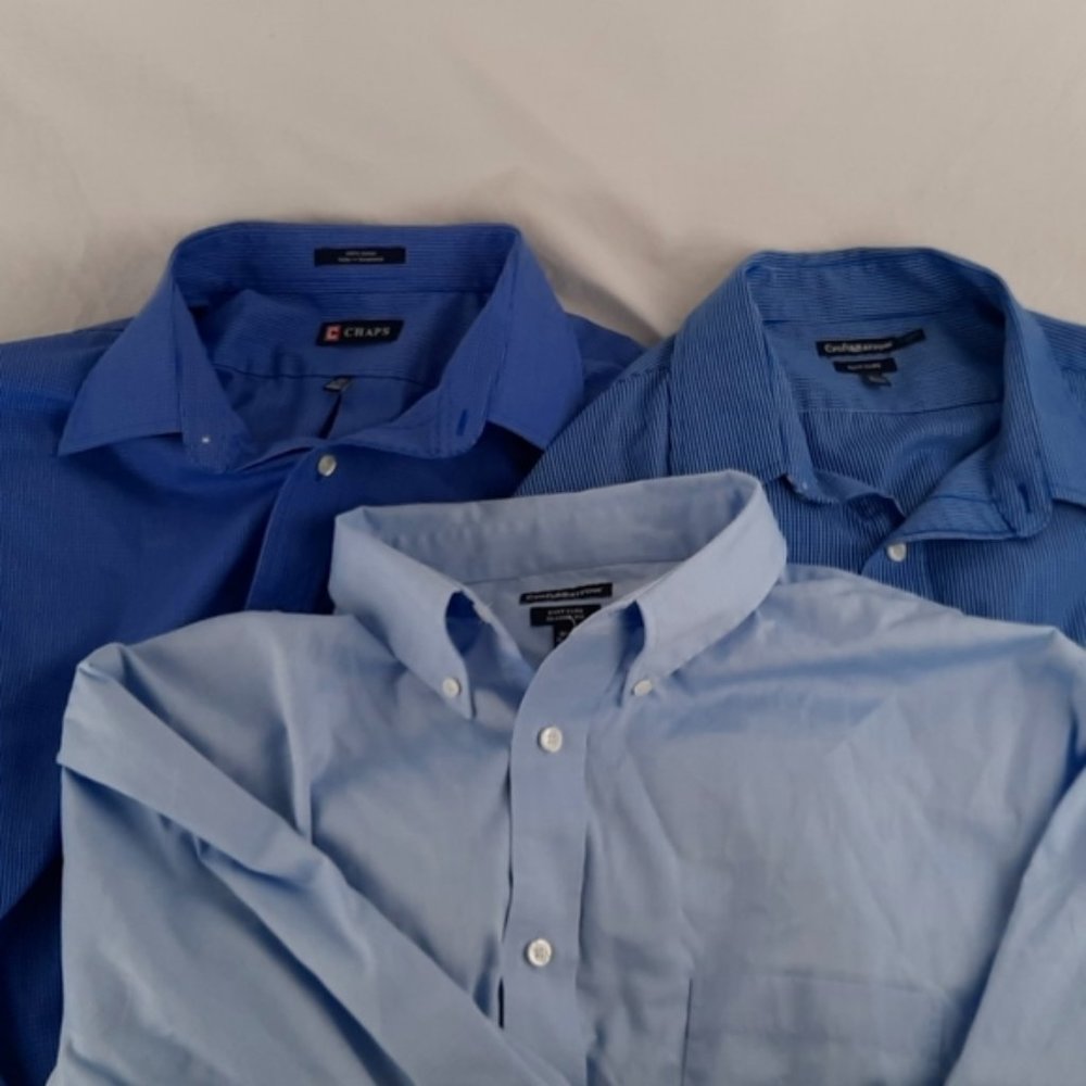 Three Men's Casual Blue Shirts Neck 18-18 1/2, Sleeve 36-37